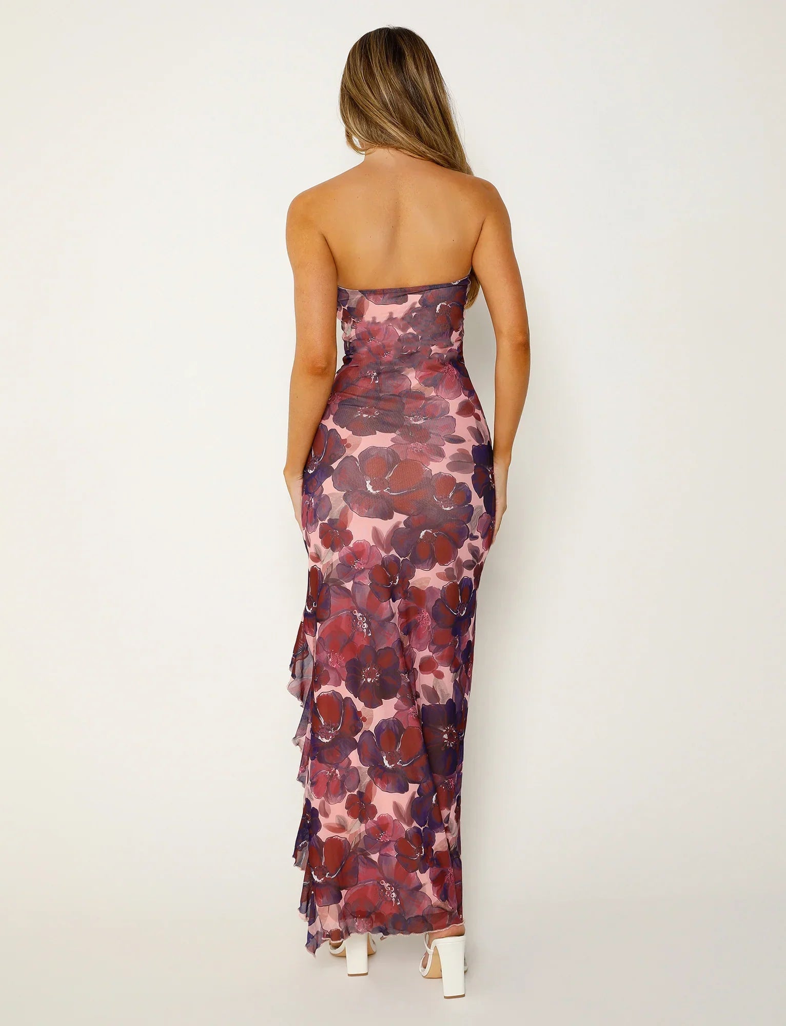 Strapless maxi dress with floral print