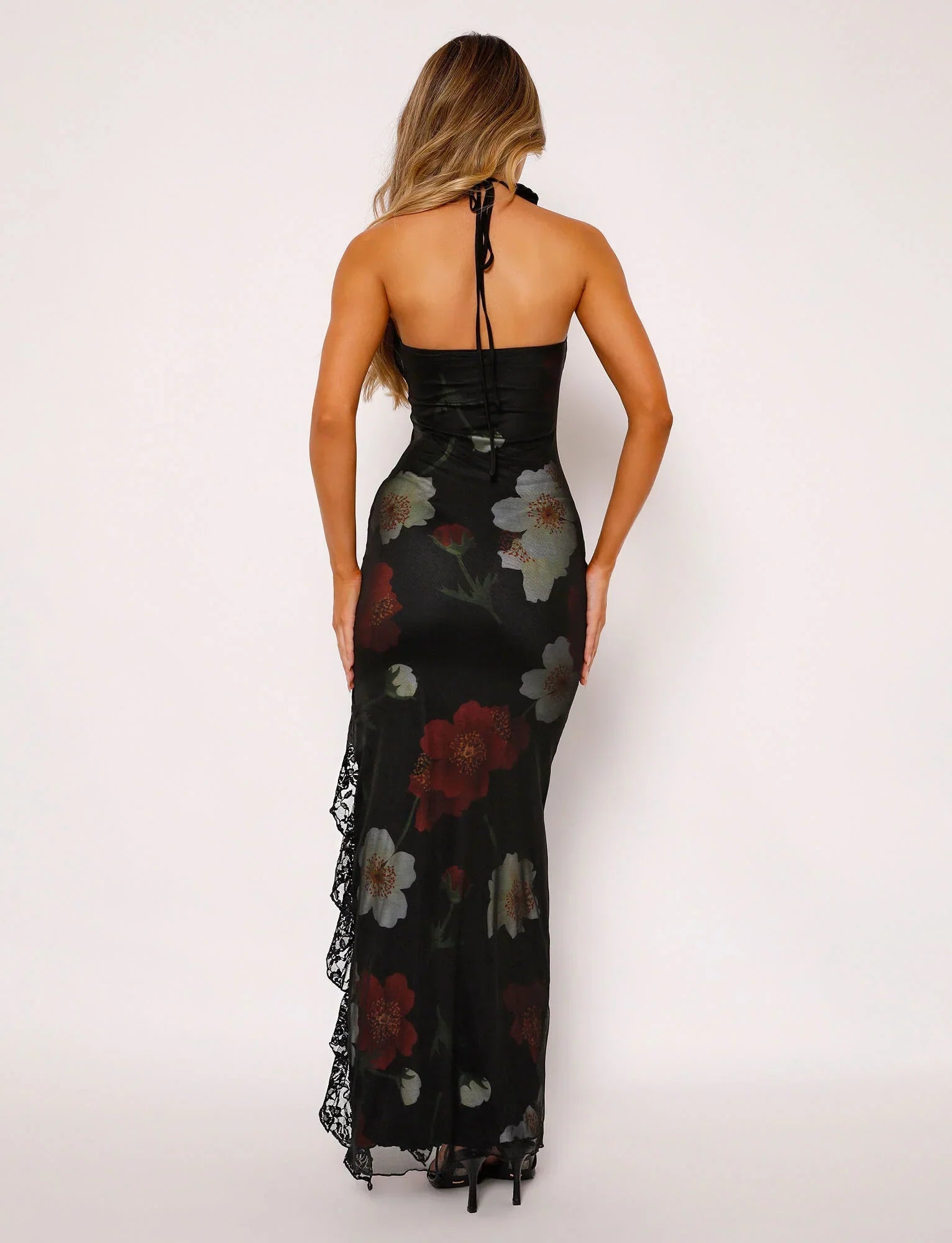 Rose black maxi dress