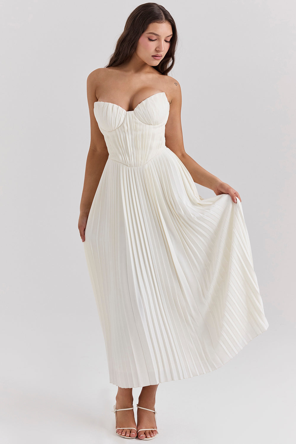 Ivory pleated maxi dress