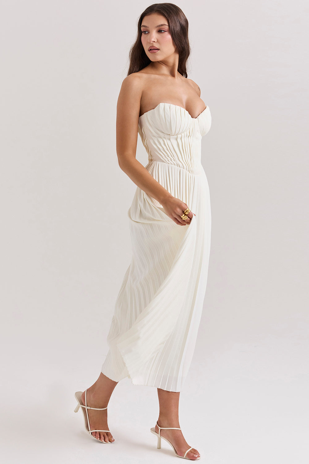Ivory pleated maxi dress