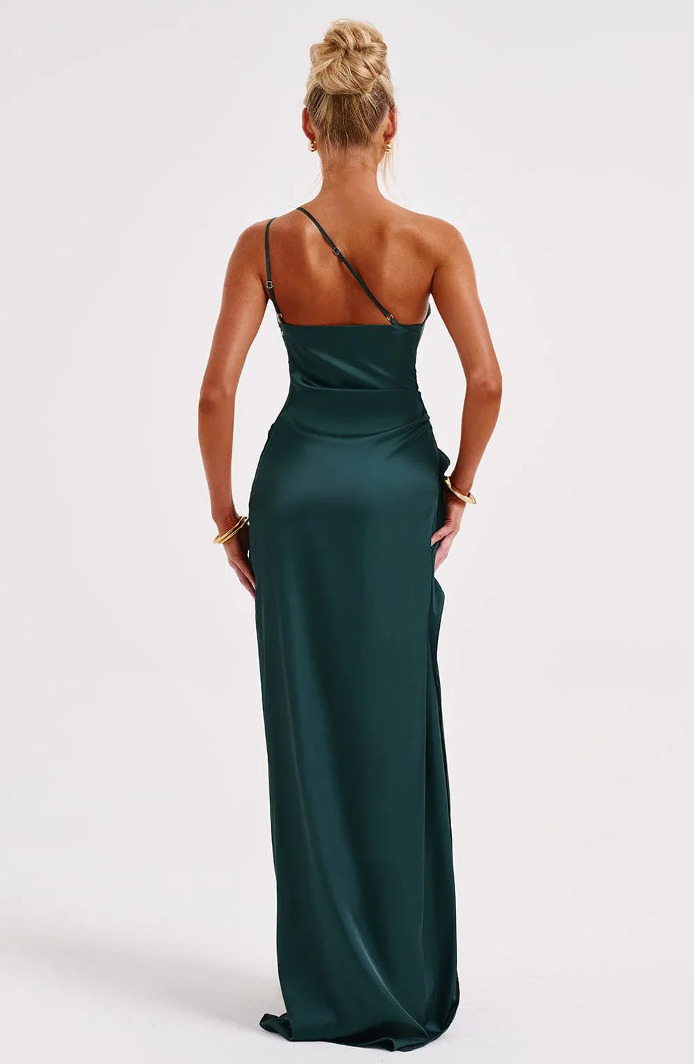 One shoulder Pleated Split Satin Dress