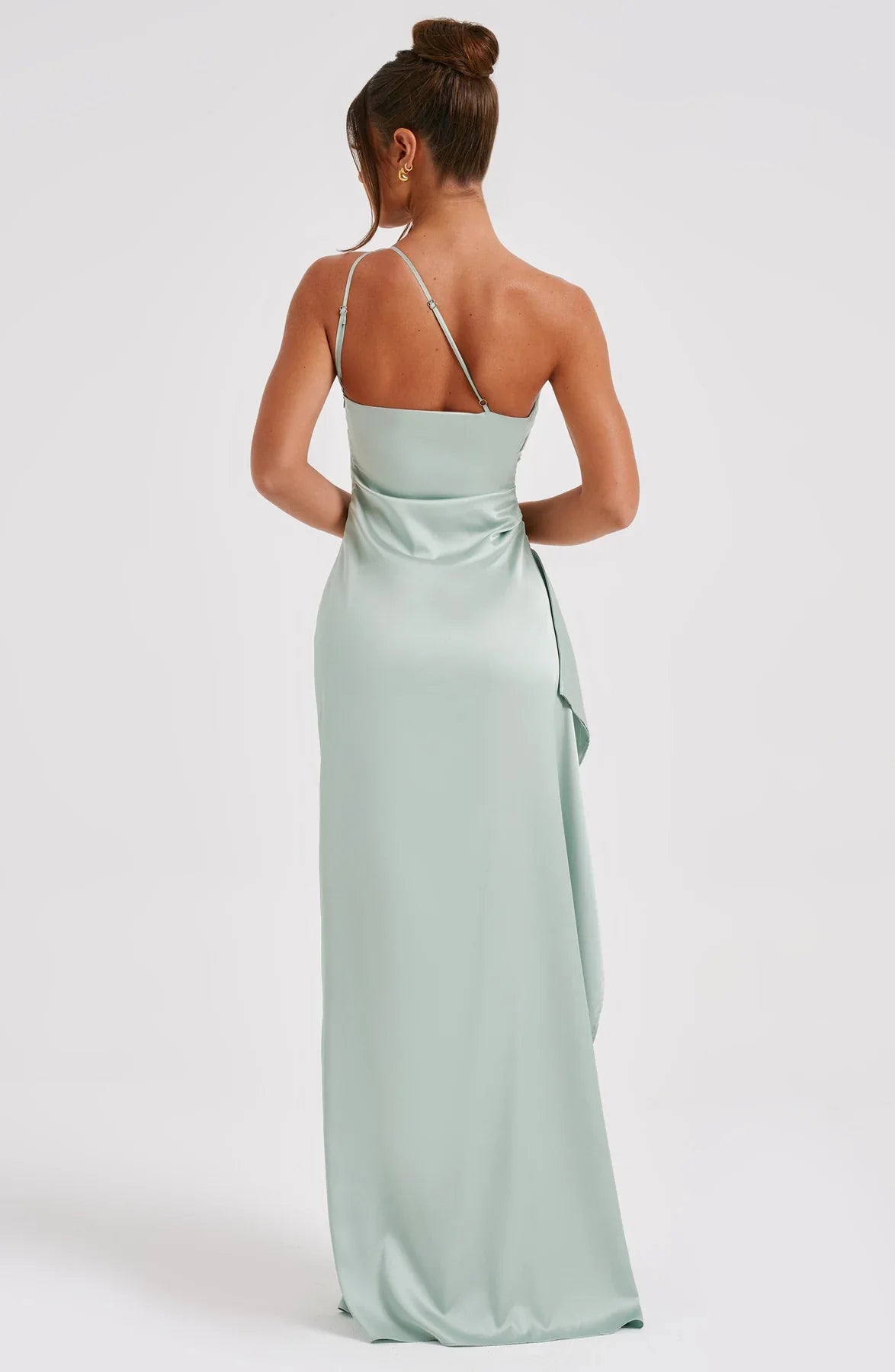 One shoulder Pleated Split Satin Dress