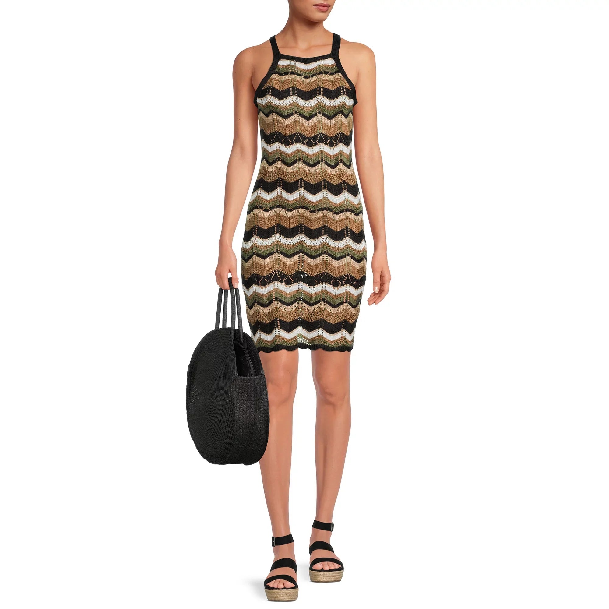 Knitted Midi Dress With Stripes