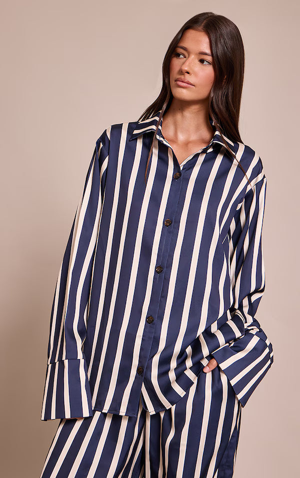 Satin Pinstripe Shirt and Pants Set