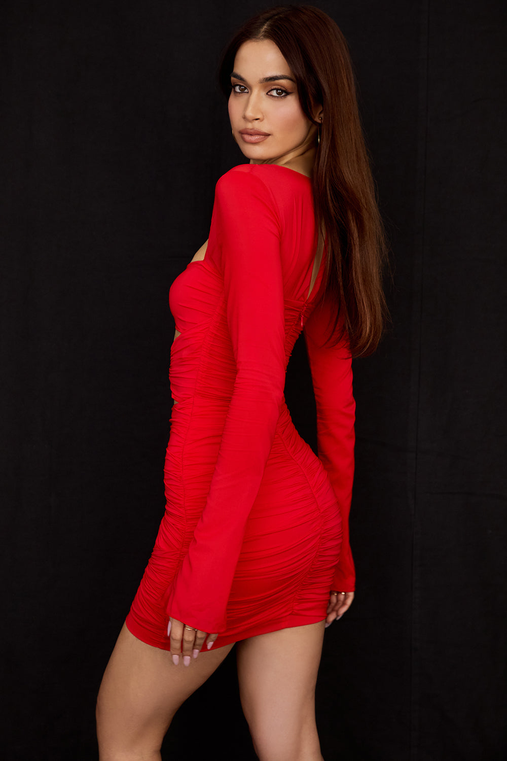 Real silk mini dress with cutout