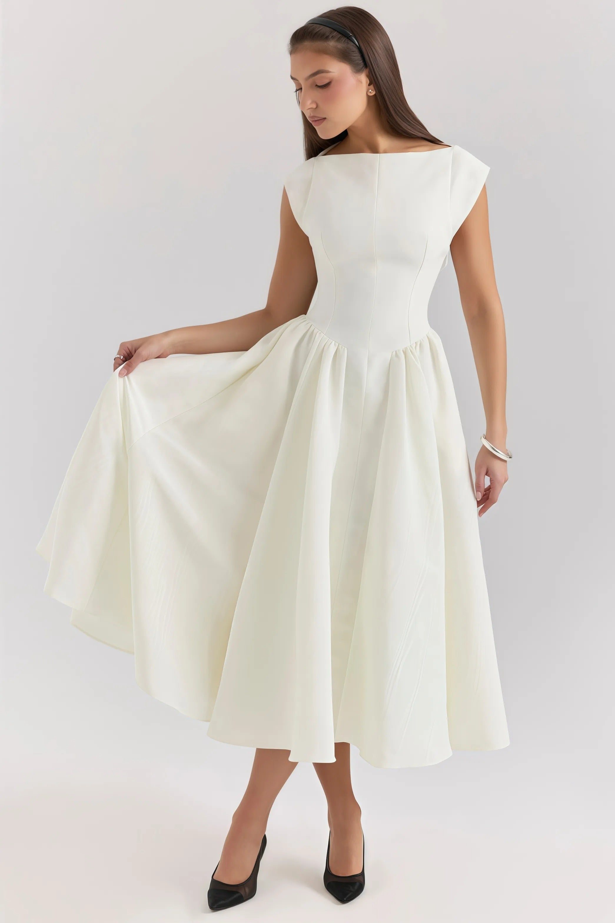 Backless White Midi Dress With Ruffles