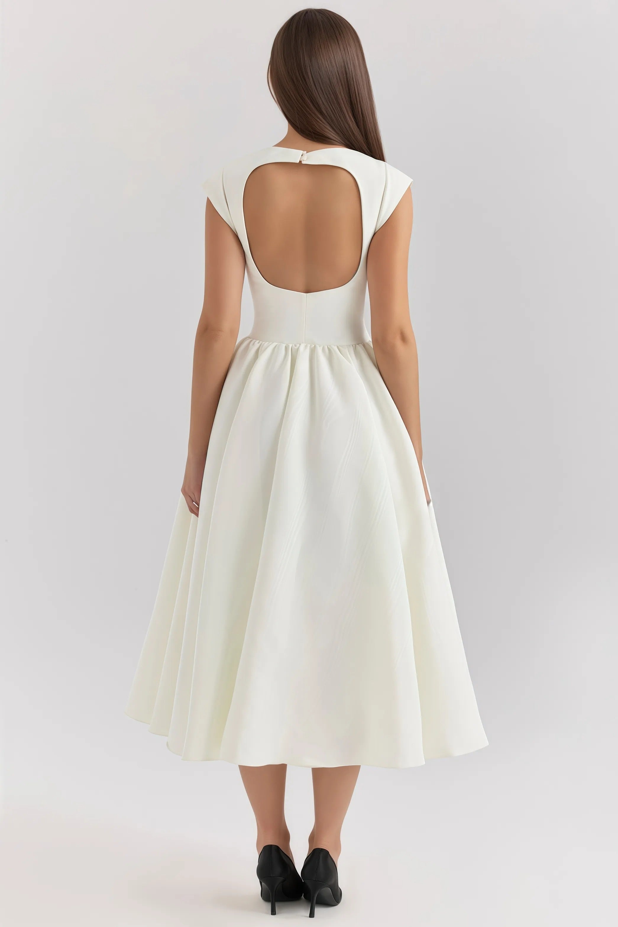 Backless White Midi Dress With Ruffles