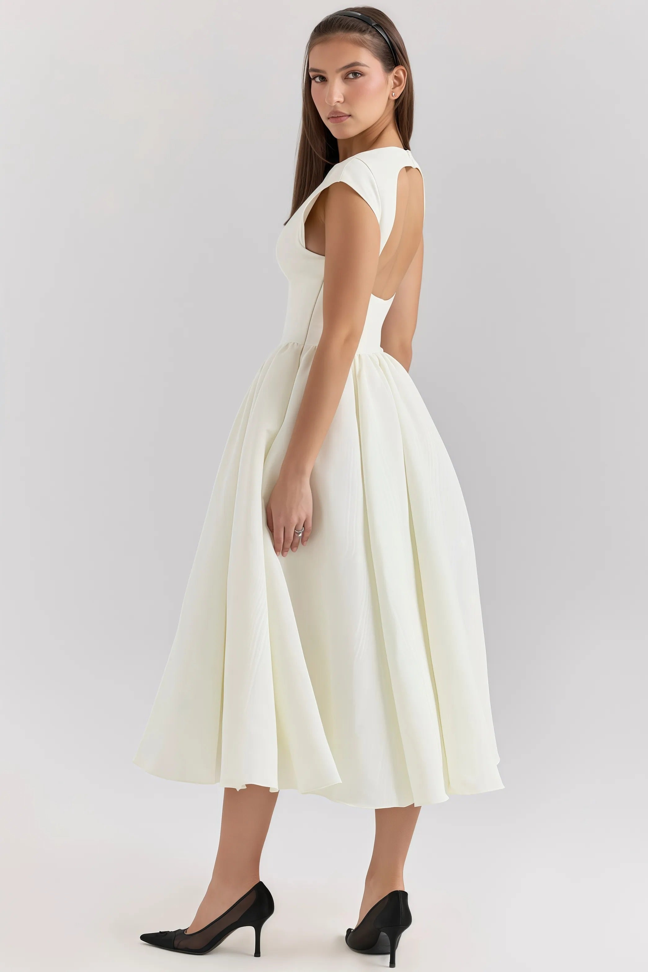 Backless White Midi Dress With Ruffles