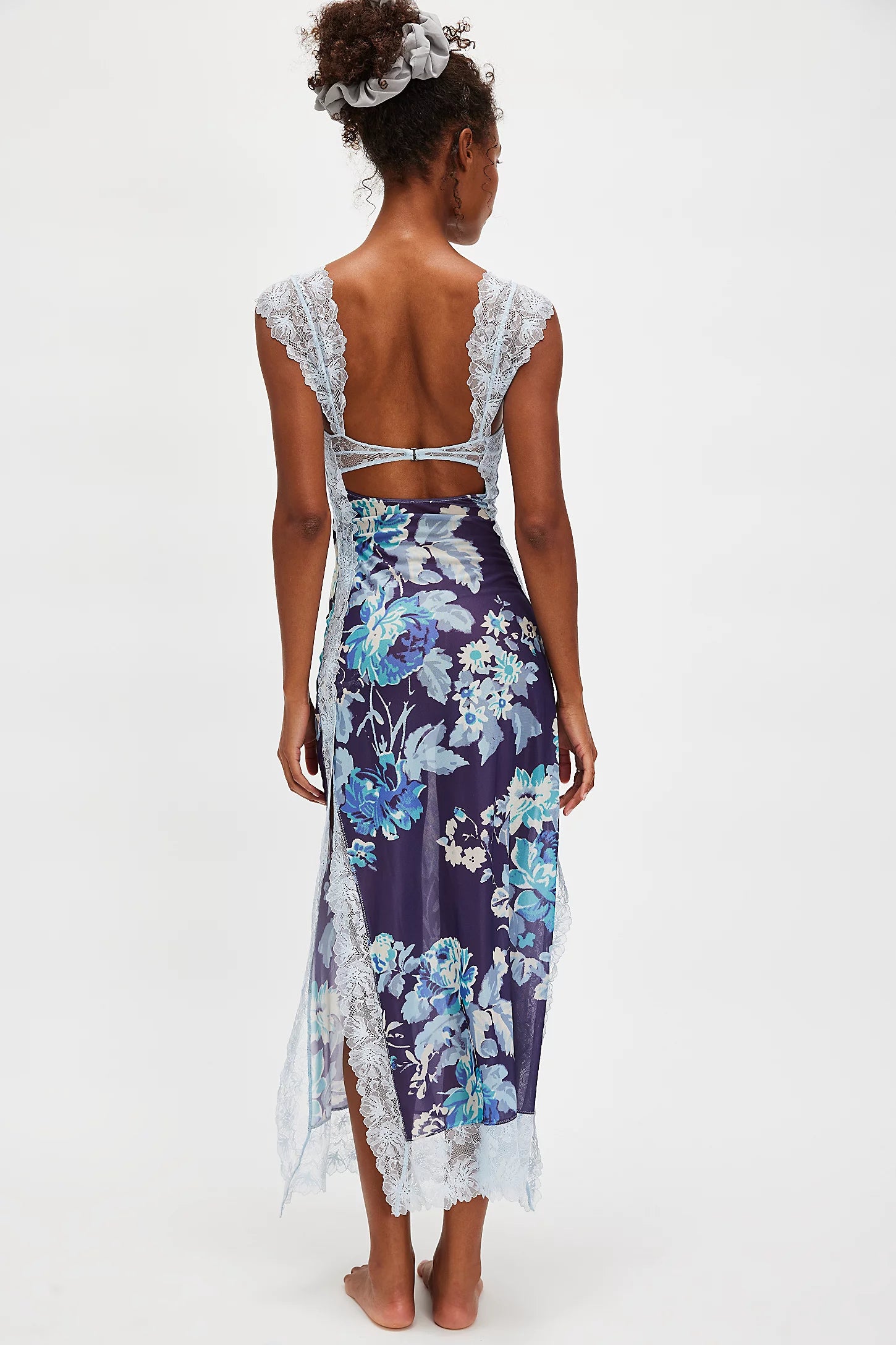 Floral Lace Mesh Side Slit Maxi Dress