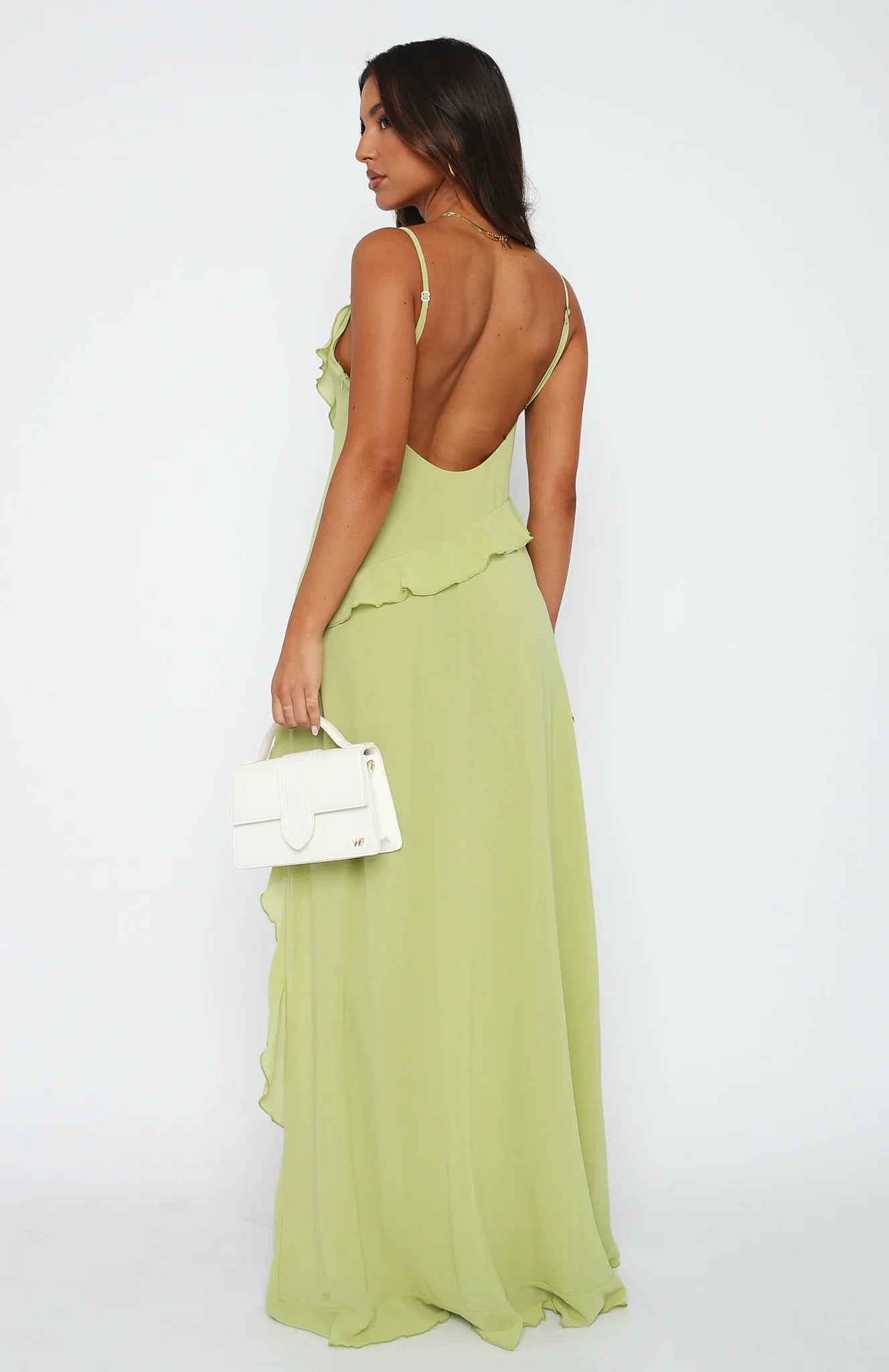 Backless Ruffled Maxi Dress In Light Green
