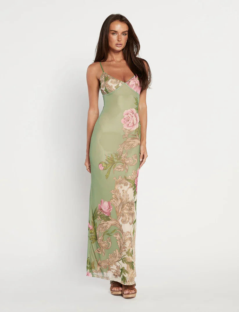 Floral Summer Mini Dress In Green