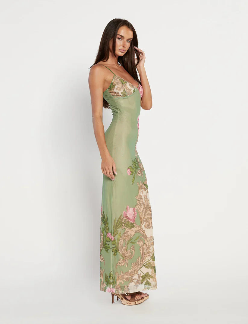 Floral Summer Mini Dress In Green