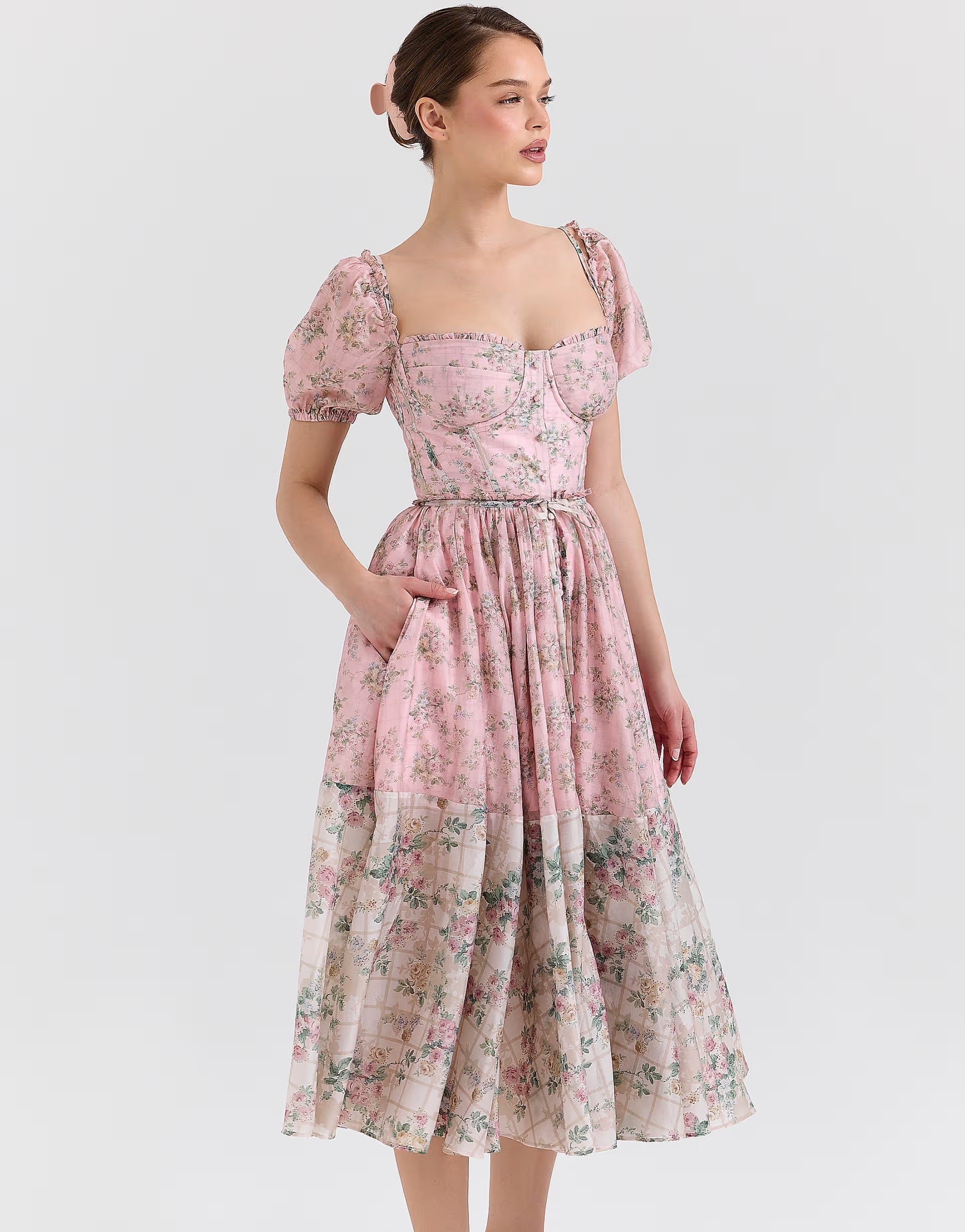 Chiffon Floral Pink Midi Dress