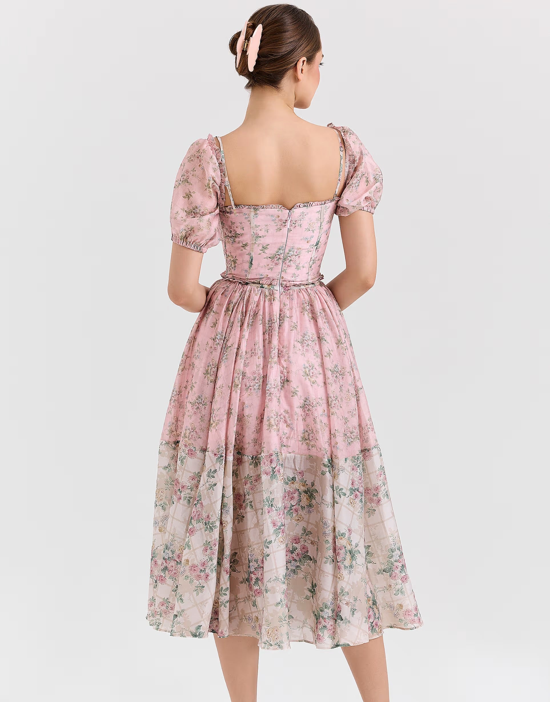 Chiffon Floral Pink Midi Dress