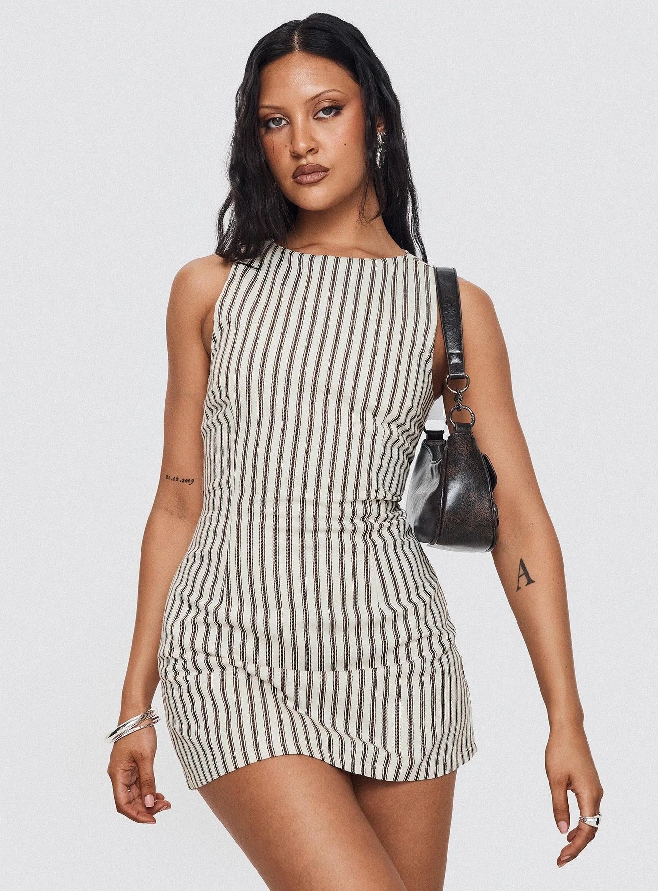 Brown Stripe Petite Mini Dress