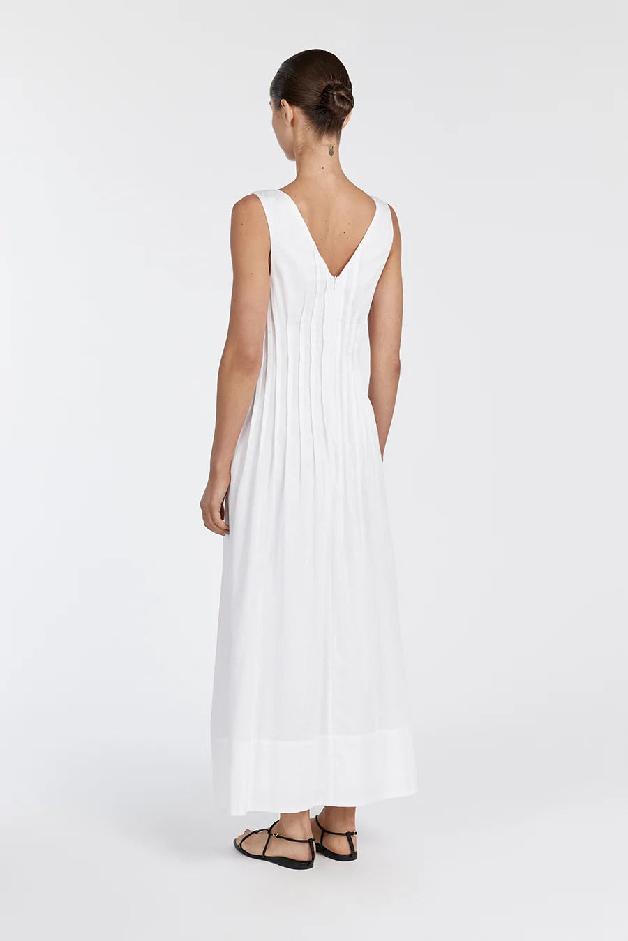 Elegant White Linen Cotton Midi Dress