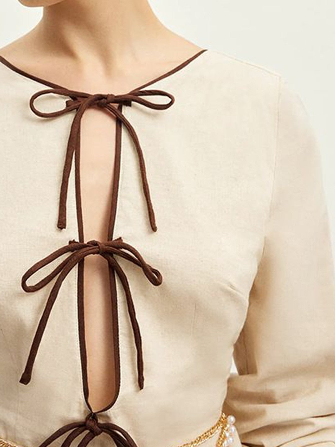 Lace-up Cutout Beige Mini Dress