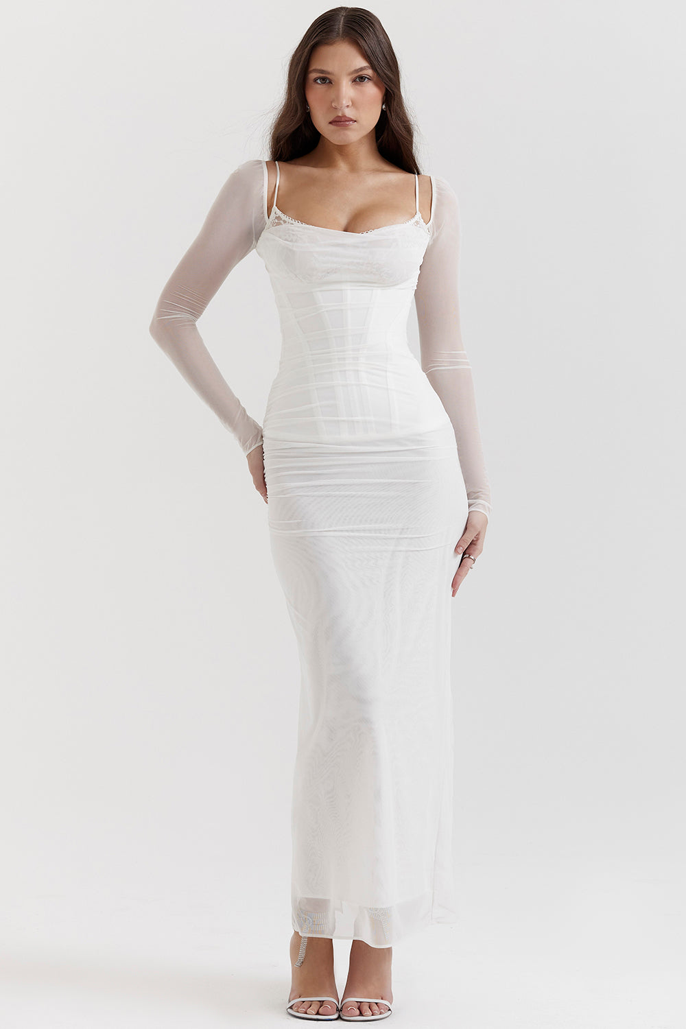 Deep red maxi dress with long sleeves