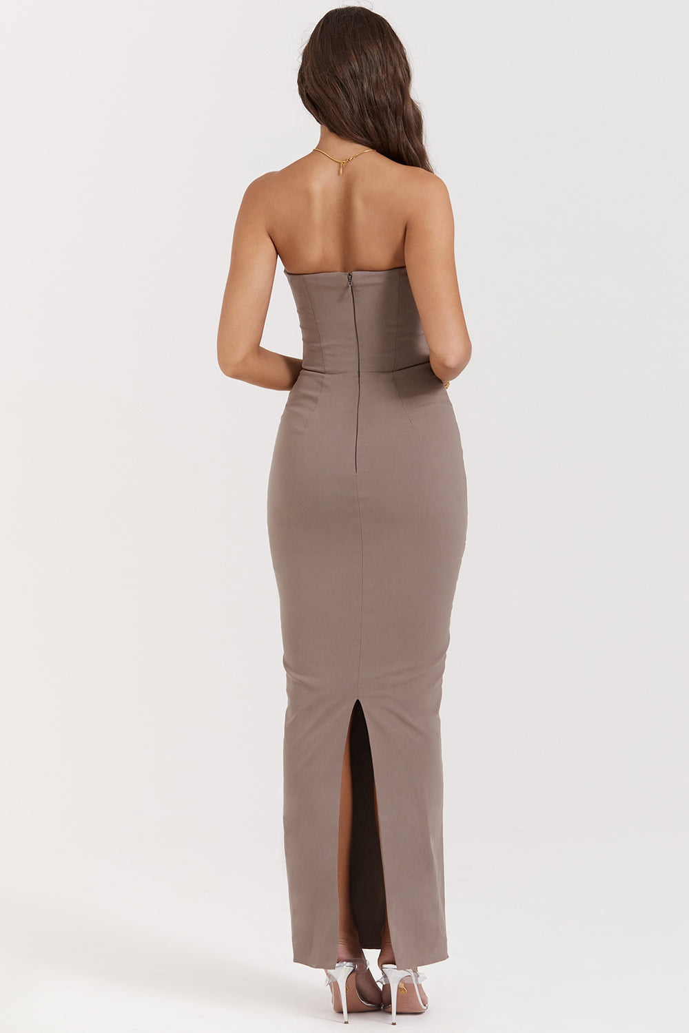Black strapless maxi dress with corset