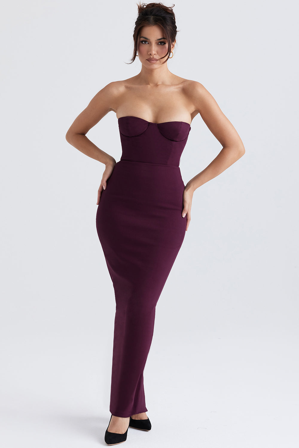 Black strapless maxi dress with corset