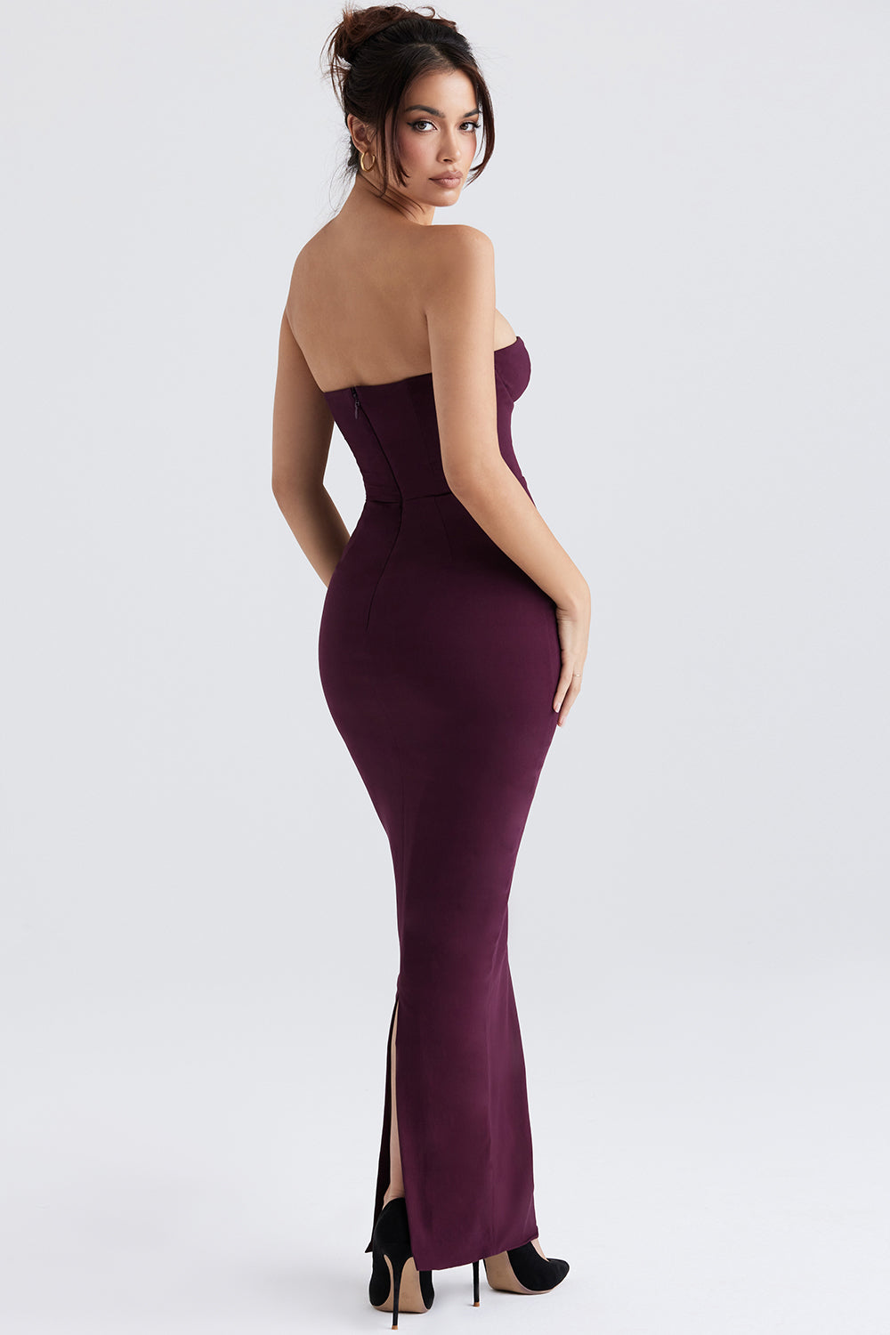 Black strapless maxi dress with corset