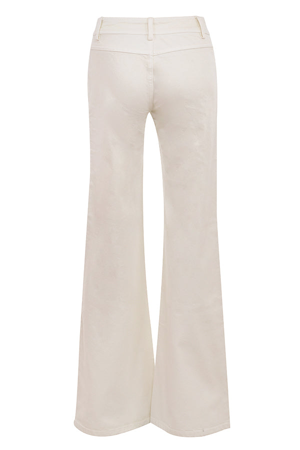 Ivory denim shirt with flared wide leg jeans