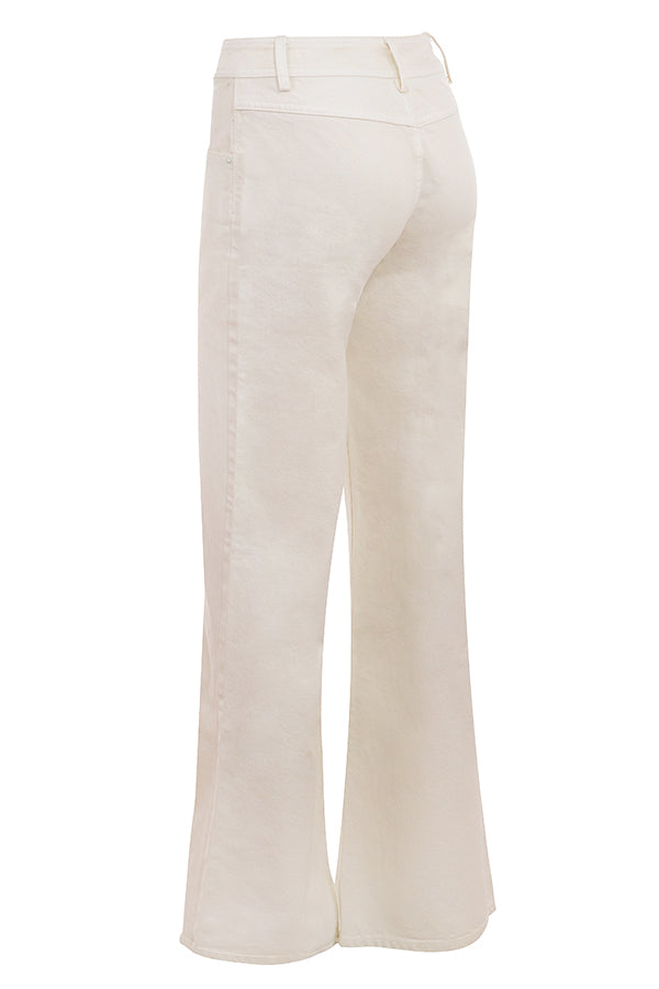 Ivory denim shirt with flared wide leg jeans