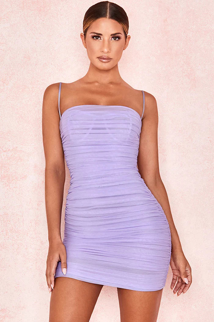 Wrinkled Bodycon Light Purple Mini Dress