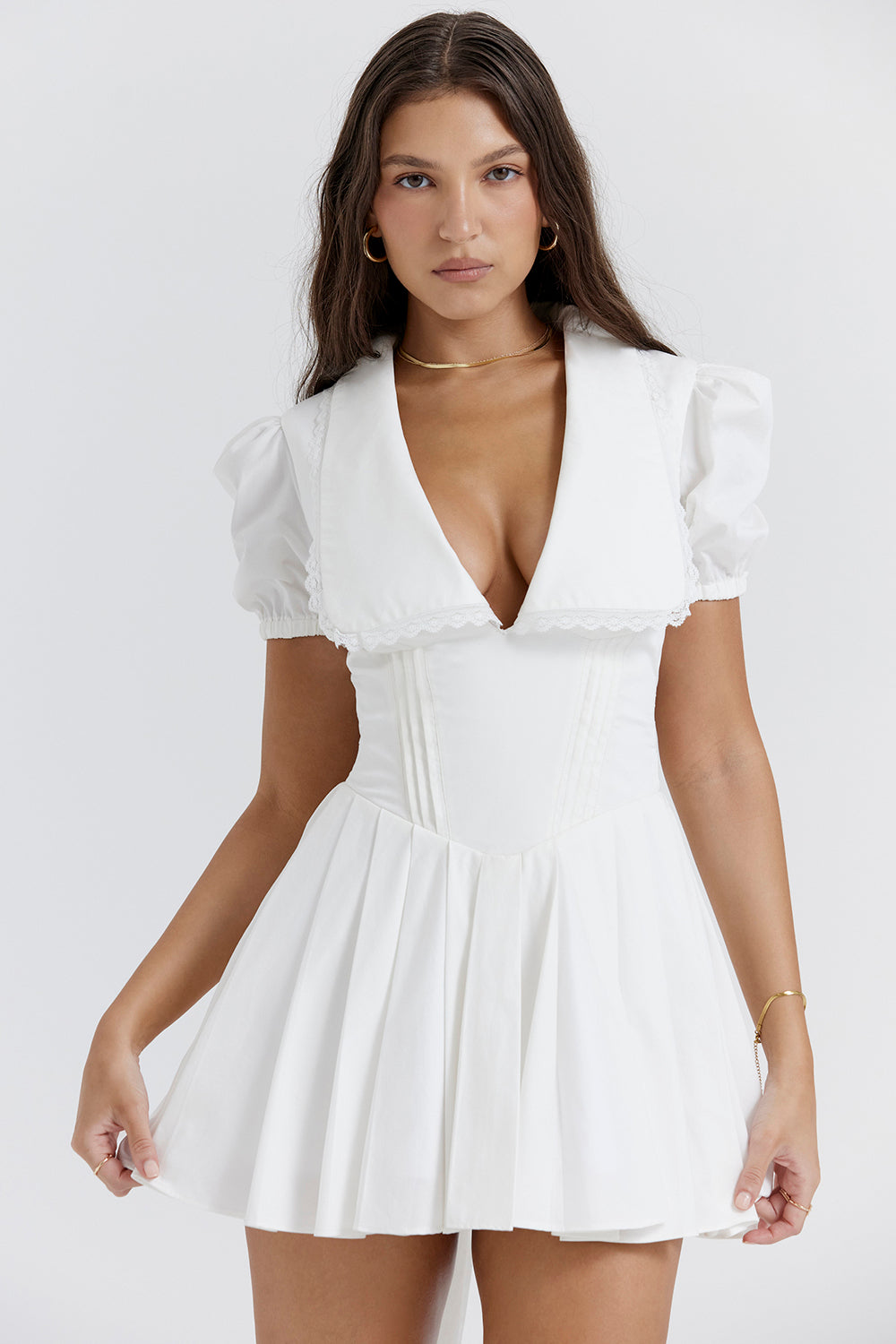 White pleated mini dress