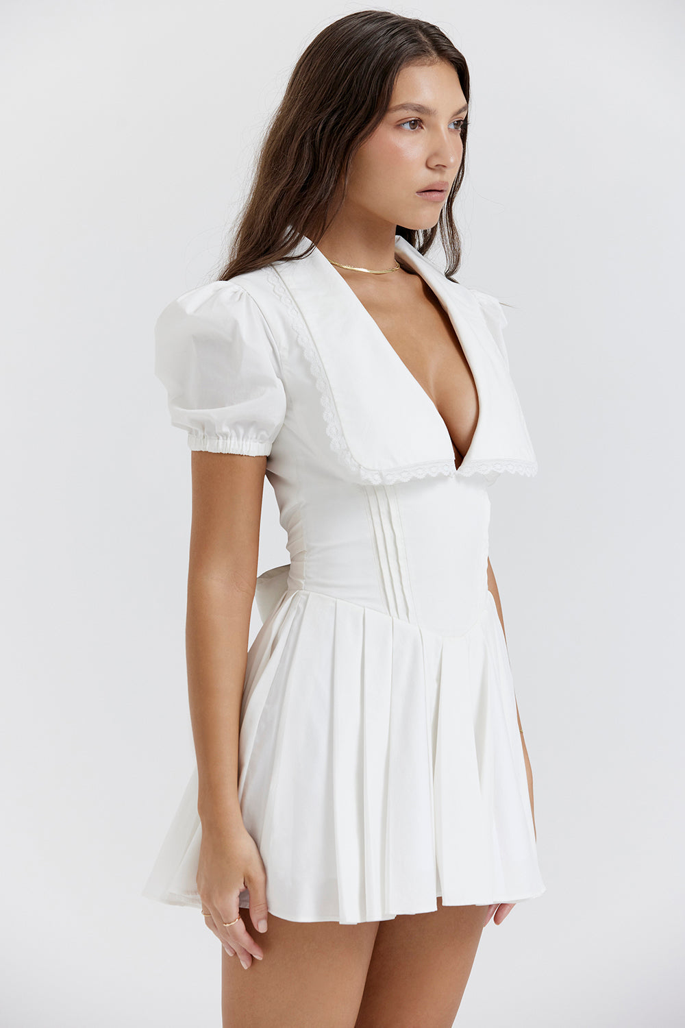 White pleated mini dress