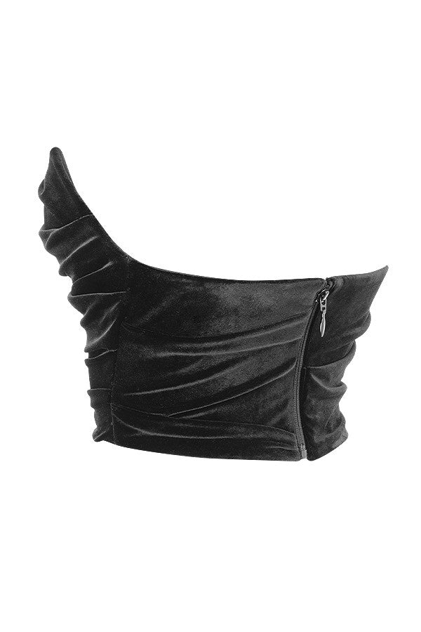 Black velvet draped twisted corset