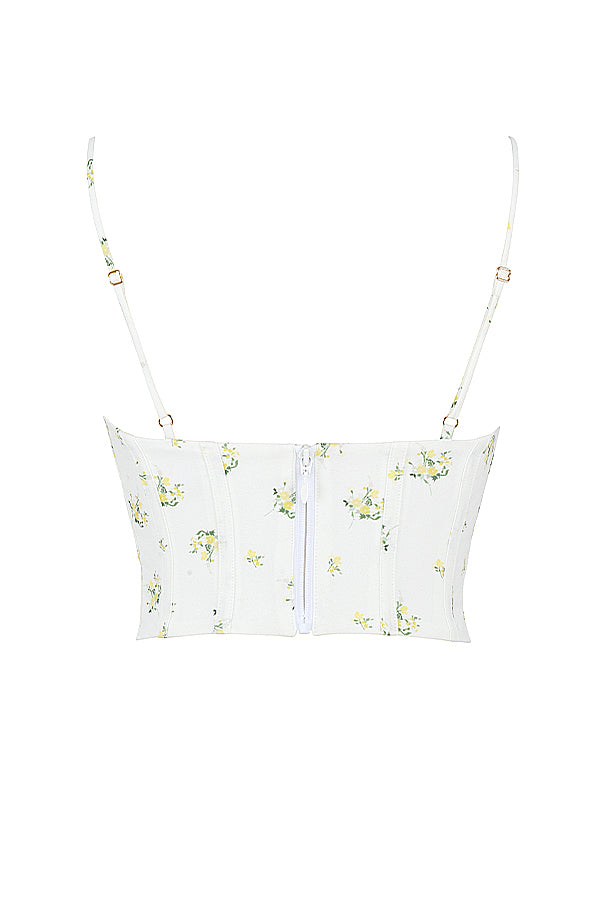 Ivory-colored draped corset with flowers