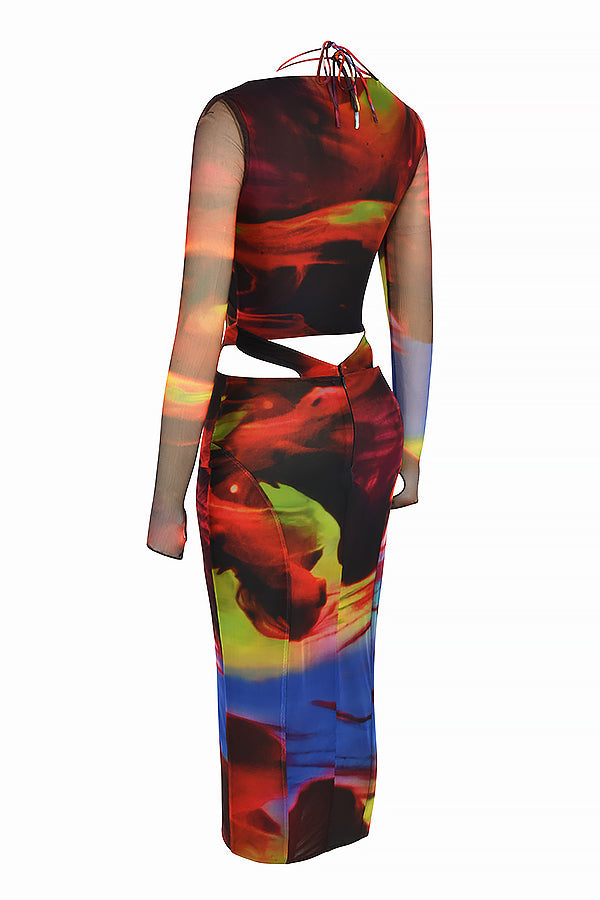 Printed cut out midi dress