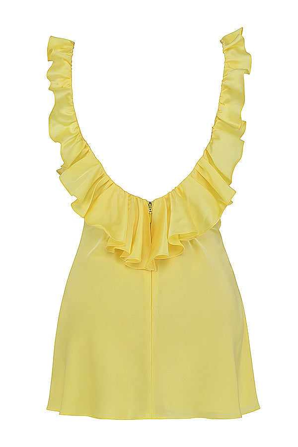 Satin mini dress with ruffles
