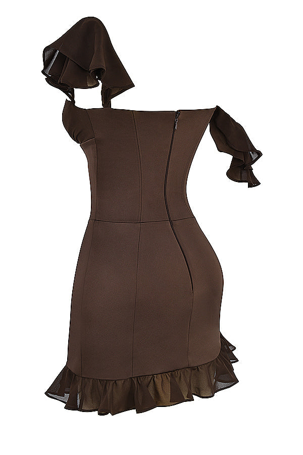 Espresso mini dress with ruffle corset