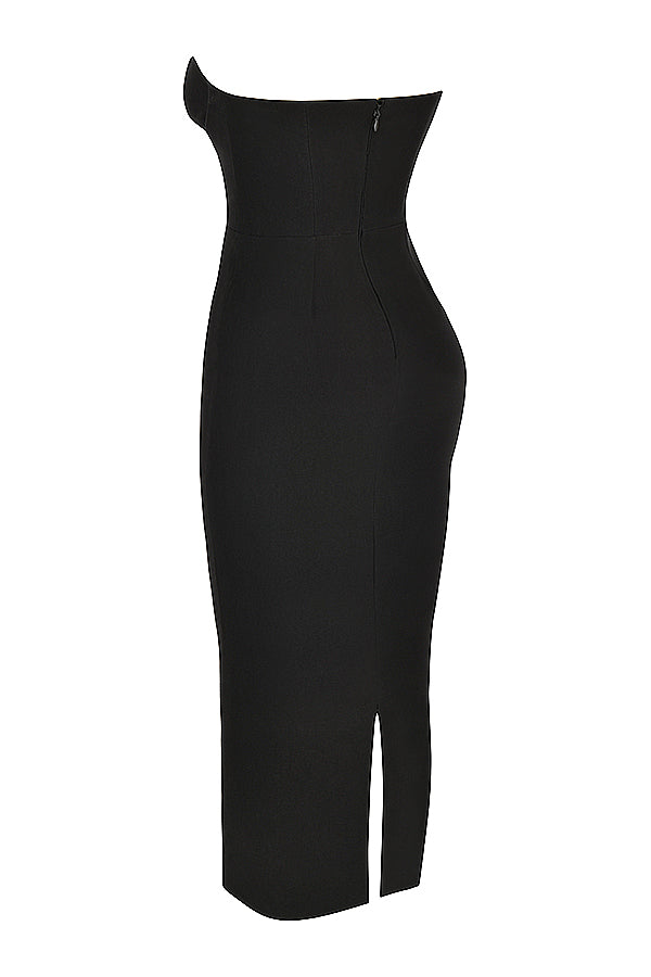 Black strapless maxi dress with corset