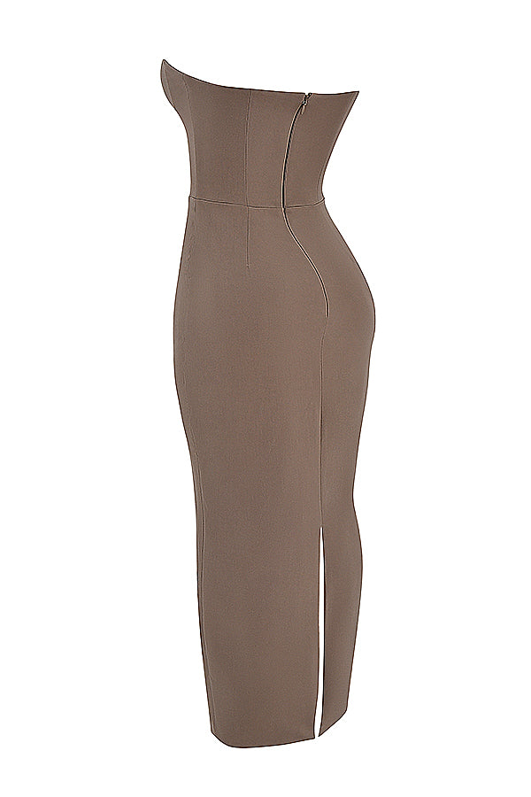 Black strapless maxi dress with corset