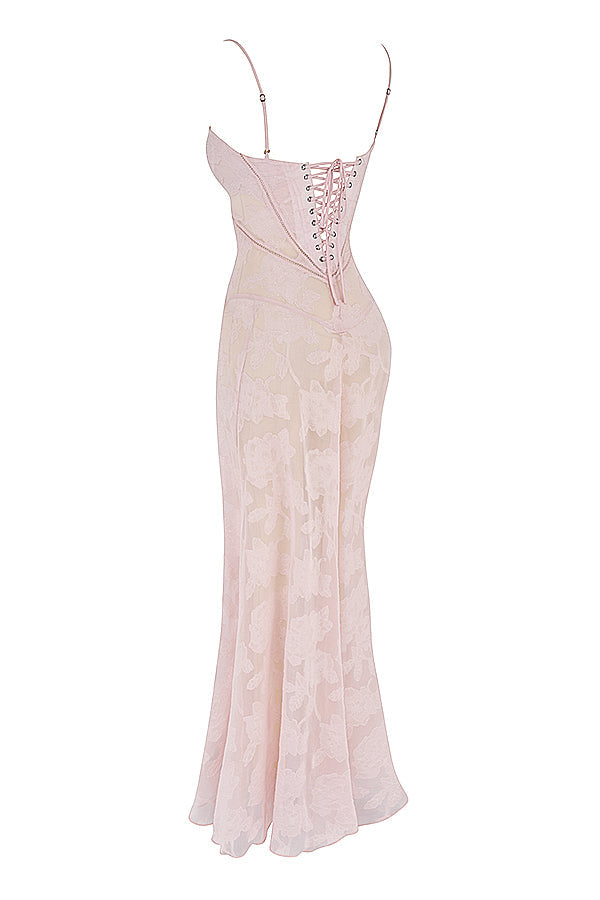 Vintage cream-colored maxi dress with lace back