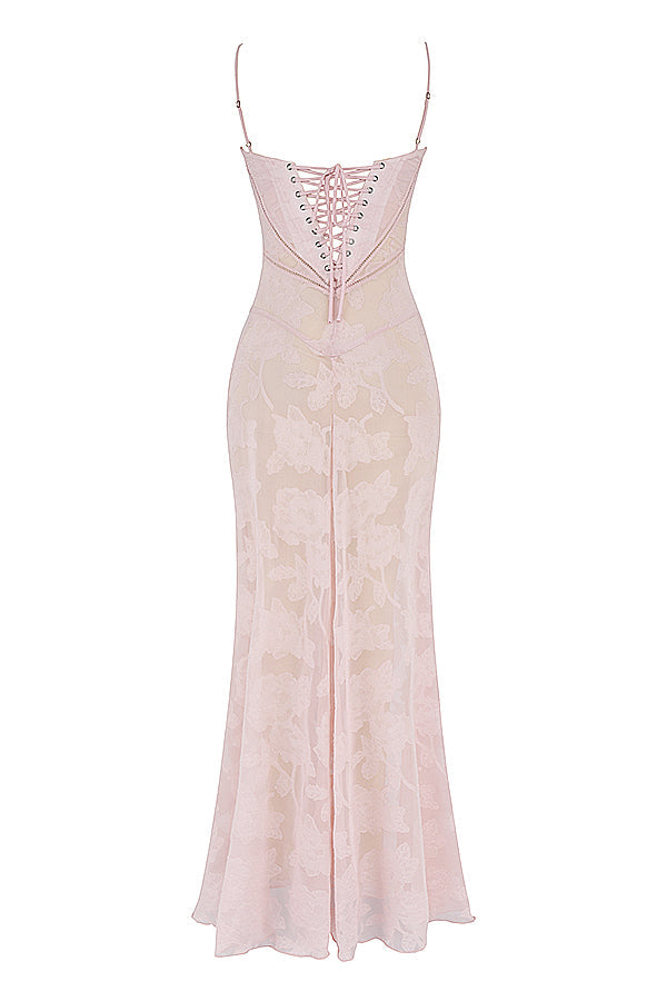 Vintage cream-colored maxi dress with lace back