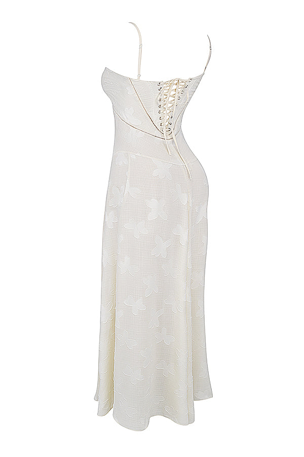 Vintage cream-colored maxi dress with lace back