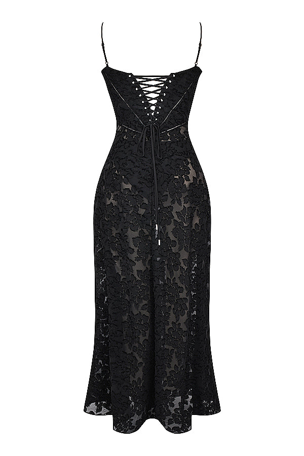 Vintage cream-colored maxi dress with lace back