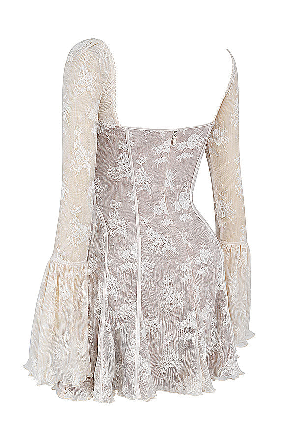 Vintage cream-colored corset dress with lace