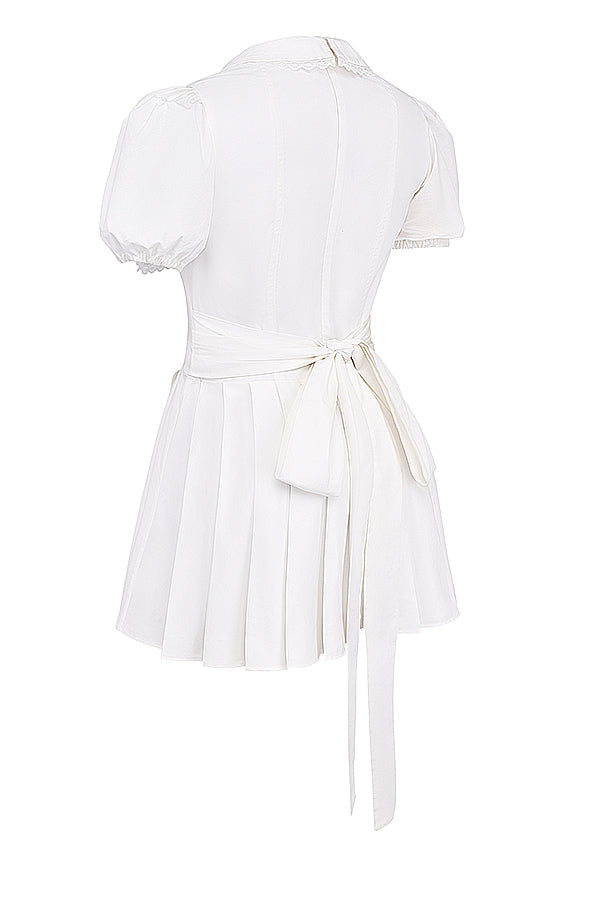 White pleated mini dress