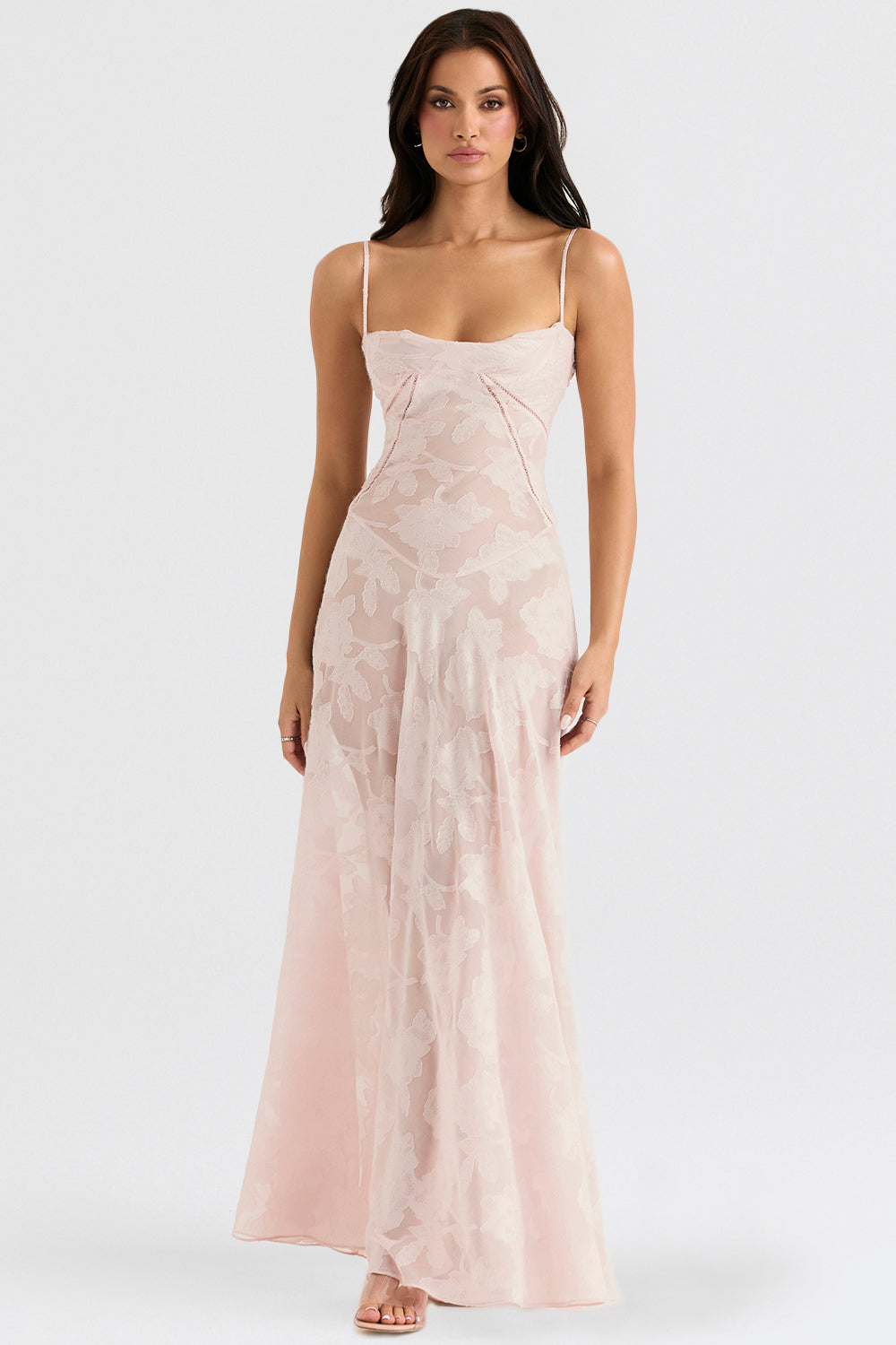 Vintage cream-colored maxi dress with lace back