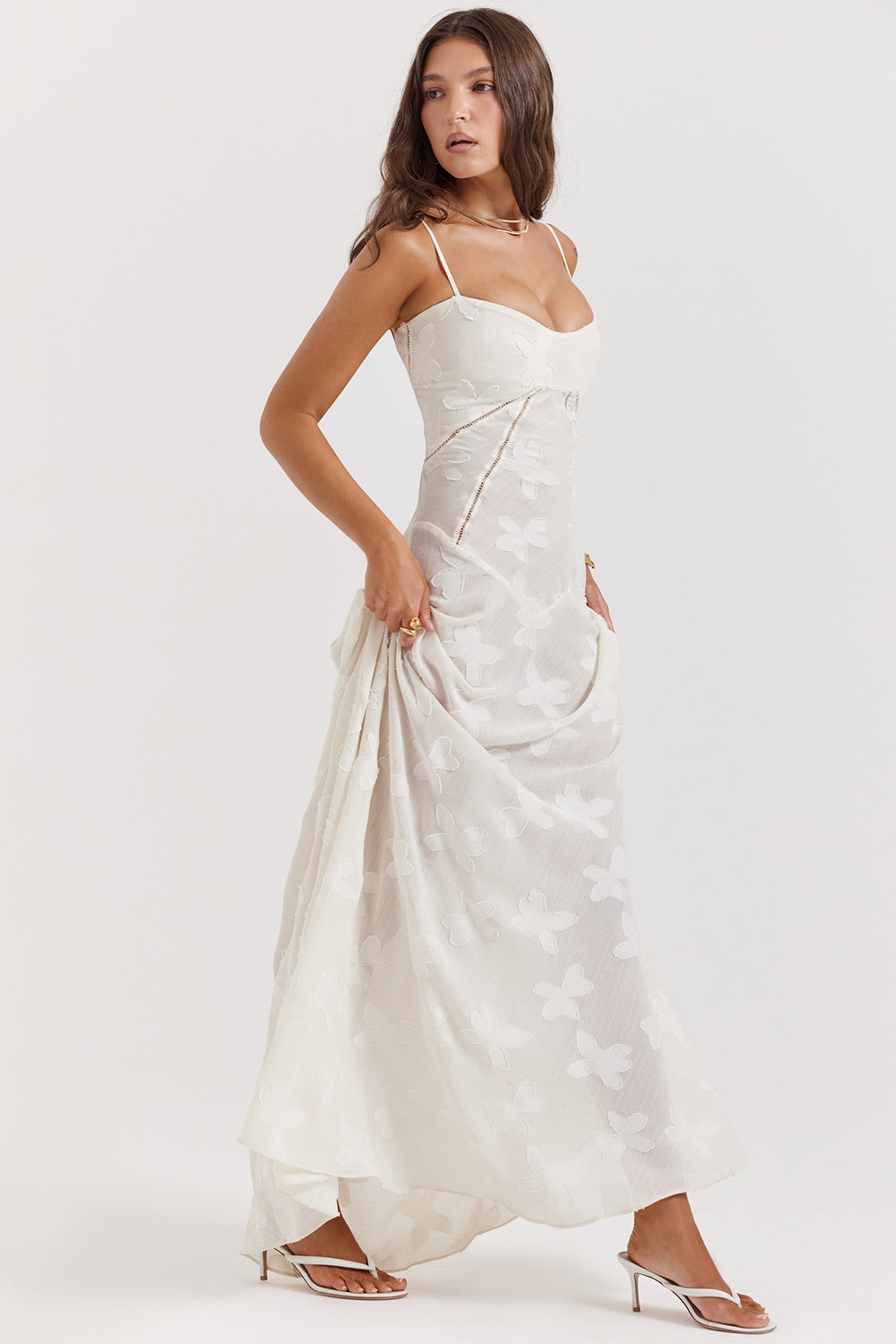 Vintage cream-colored maxi dress with lace back