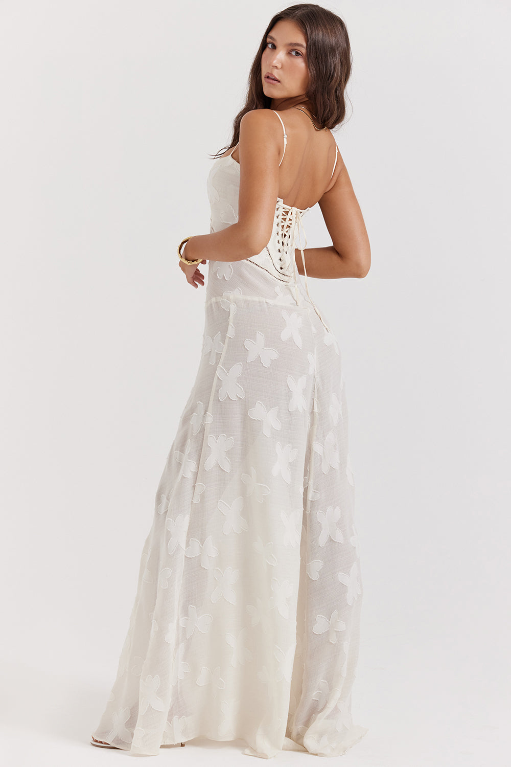 Vintage cream-colored maxi dress with lace back