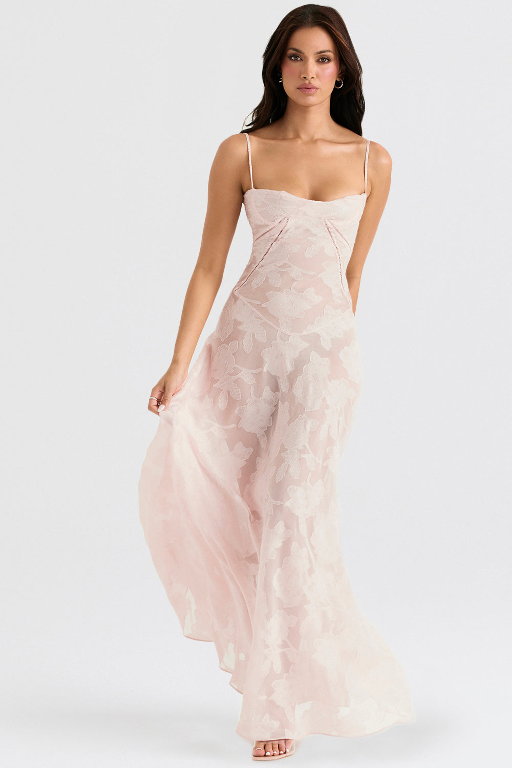 Vintage cream-colored maxi dress with lace back