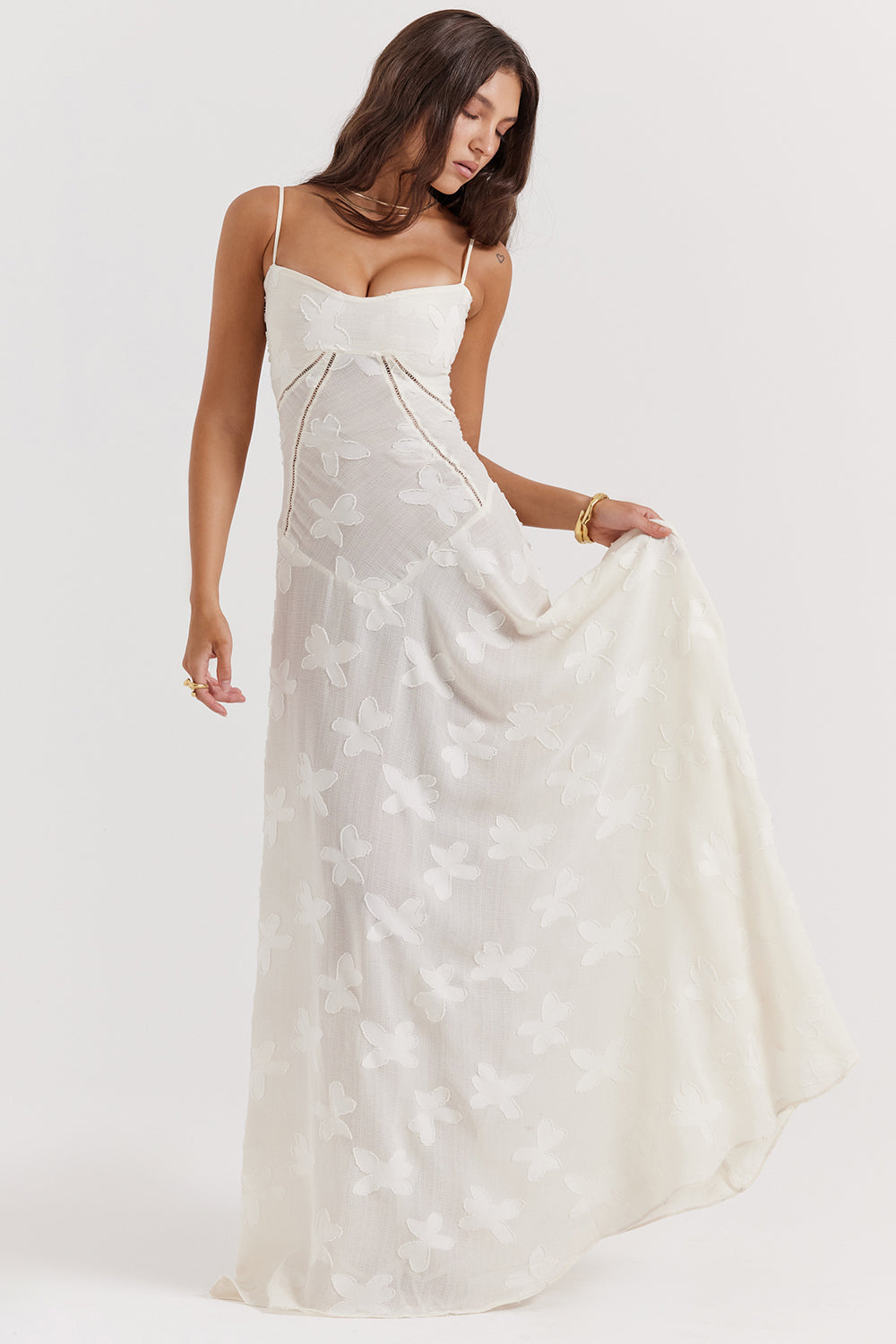 Vintage cream-colored maxi dress with lace back