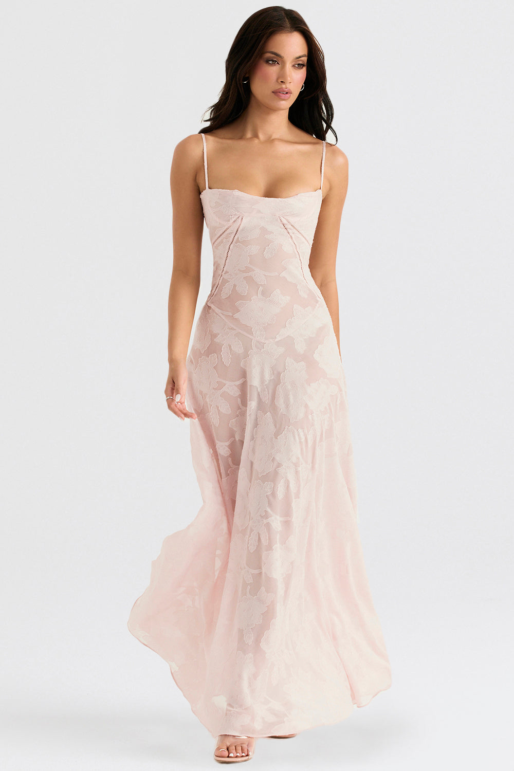 Vintage cream-colored maxi dress with lace back