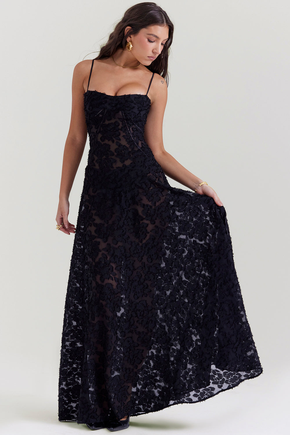 Vintage cream-colored maxi dress with lace back